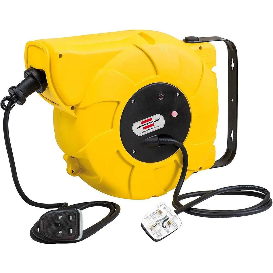 Brennenstuhl automatic rewind cable reel 1241003300, yellow with black control plate, 16+2 m H07RN-F 3G1,5 Schuko plug. UAE