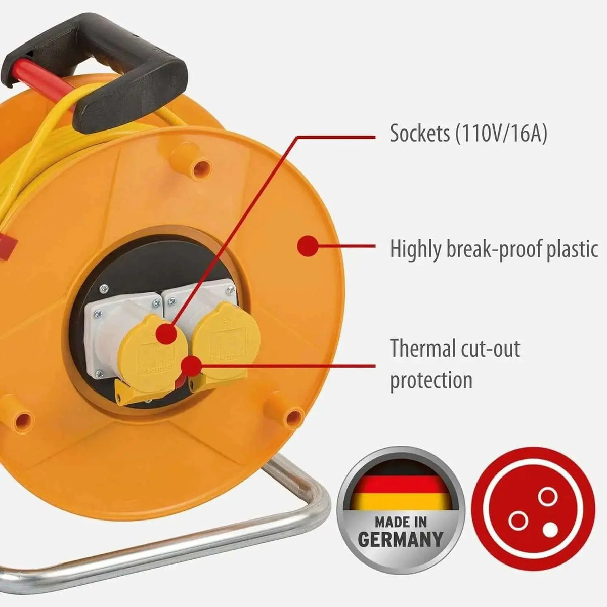 Cable reel Brennenstuhl Garant 110V CEE 2, 50 m, orange housing with two 110V/16A sockets UAE