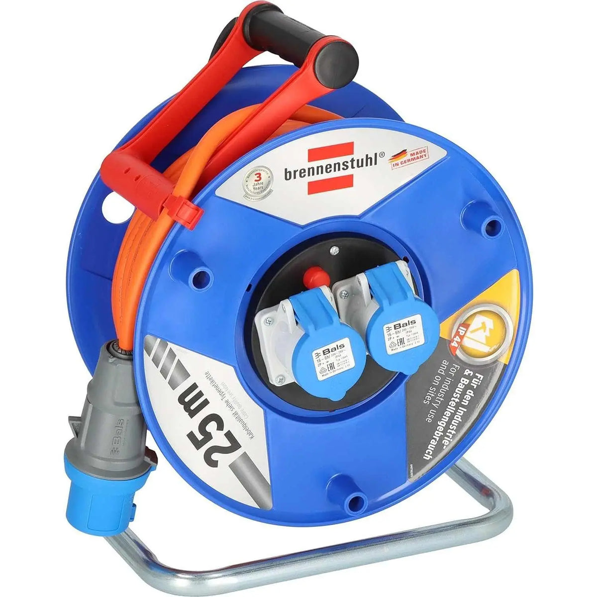 Cable reel Brennenstuhl Garant 1182760100, 25m IP44, blue housing with orange cord and two blue sockets UAE