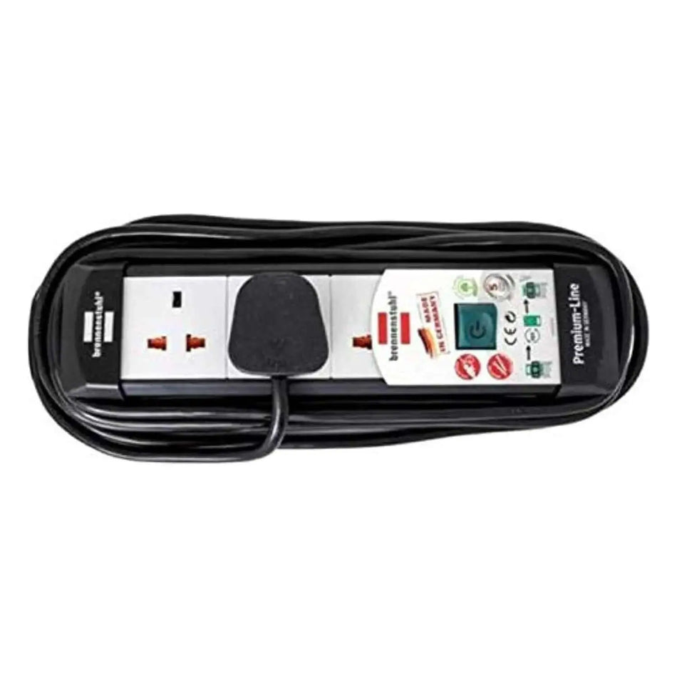 Brennenstuhl Premium Line 13A 3-way extension cord with 5 m cable, black/light-gray, top view UAE