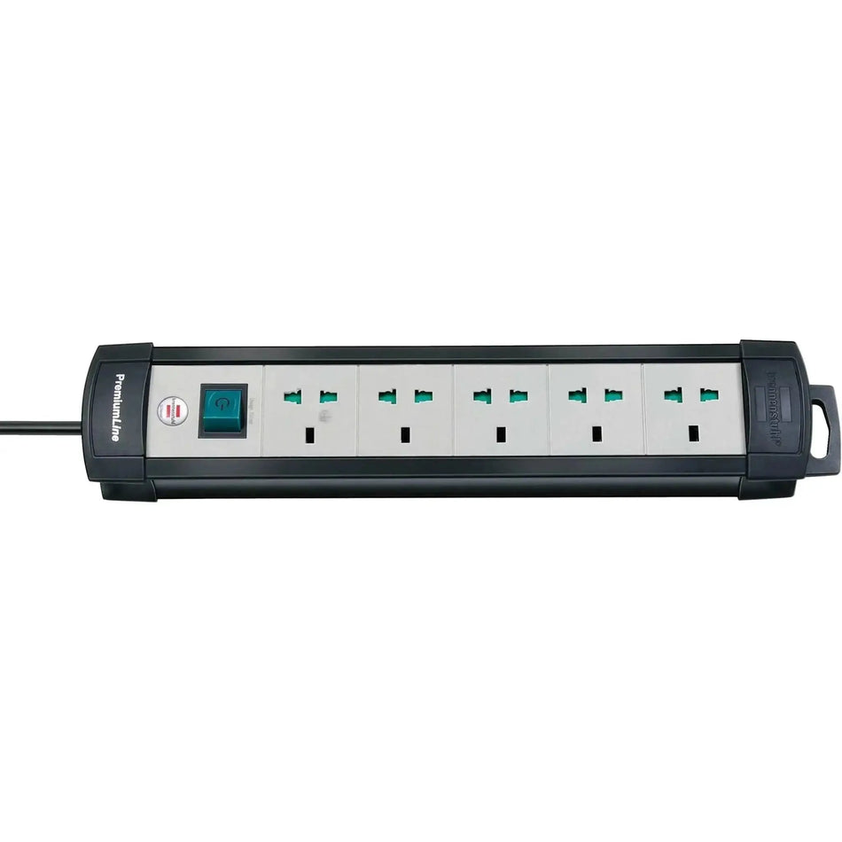 Alt Tag: Brennenstuhl Premium Line 5-way Extension Cord 3m black power strip with 5 universal sockets and on/off switch, made