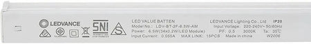 Ledvance 2ft LED Batten Light model LDV-BT-2F-6.5W-AM, 6.5W, warm white/daylight, side-label view