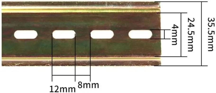 DIN rail slotted profile reference dimensions; check actual SKU specifications