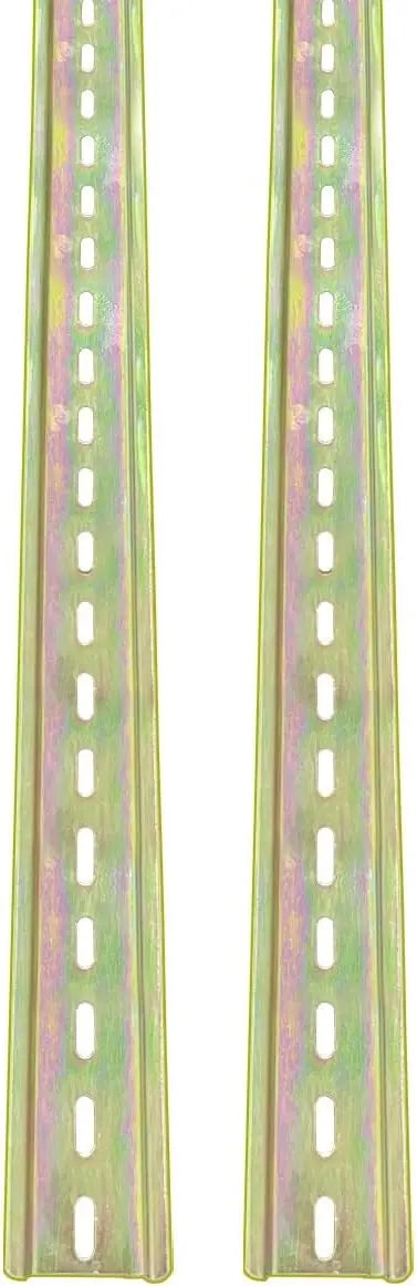 Two slotted DIN rail strips for electrical panel mounting
