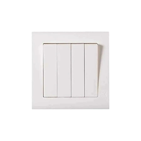 MK Electric MV4784 10AX 4G 4-Gang 1-Way Wide Rocker white light switch on square plate UAE