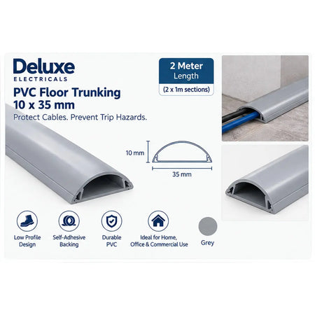 Deluxe PVC floor trunking 10x35mm Grey size and profile