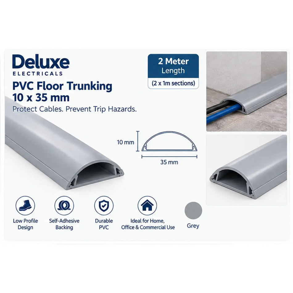 Deluxe PVC floor trunking 10x35mm Grey size and profile
