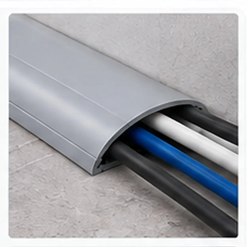 Deluxe 14x48mm Grey PVC floor trunking installed over floor cables