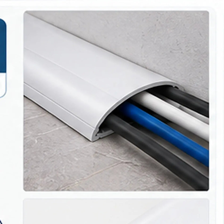 Deluxe 14x48mm White PVC floor trunking installed over floor cables