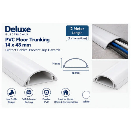 Deluxe PVC floor trunking 14x48mm White size and profile
