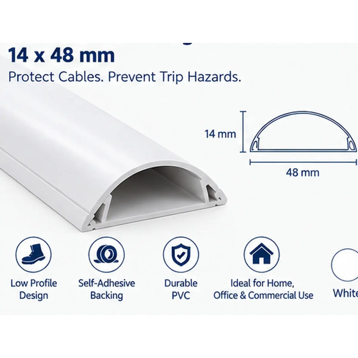 Deluxe 14x48mm White PVC floor trunking profile detail