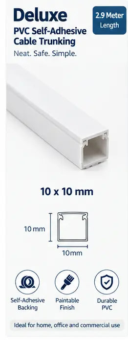 Deluxe PVC self-adhesive cable trunking 10x10mm size and profile
