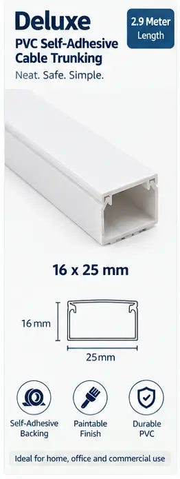 Deluxe PVC self-adhesive cable trunking 16x25mm size and profile