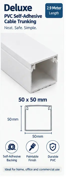Deluxe PVC self-adhesive cable trunking 50x50mm size and profile