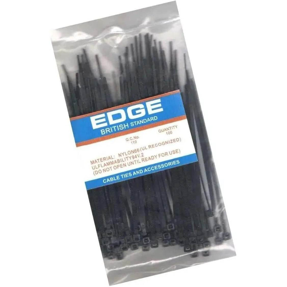 Edge British Standard Cable Zip Ties (Black) - 100 Pieces - Deluxe Electricals UAE