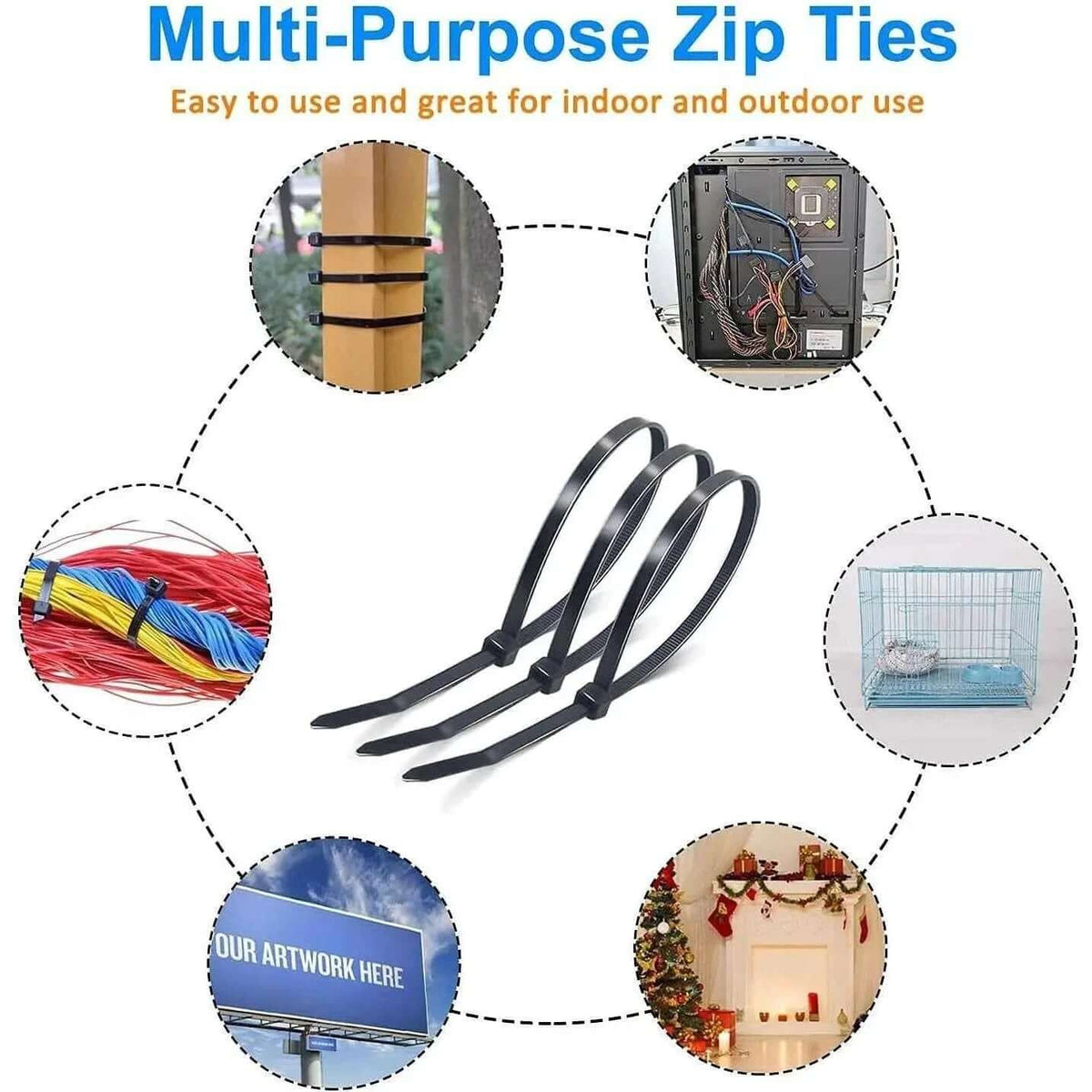 Edge British Standard cable zip ties, black; three ties shown against a white background UAE