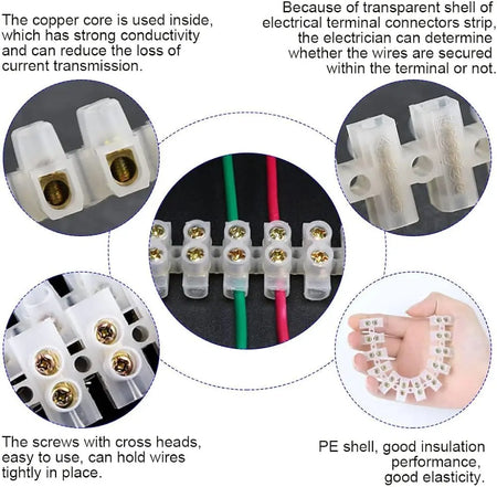 EDGE 10mm PVC screw terminal connector strip front view