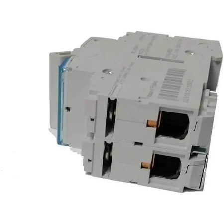 Hager SBN240 40A 2-pole isolator, gray modular switch with blue side panel. UAE
