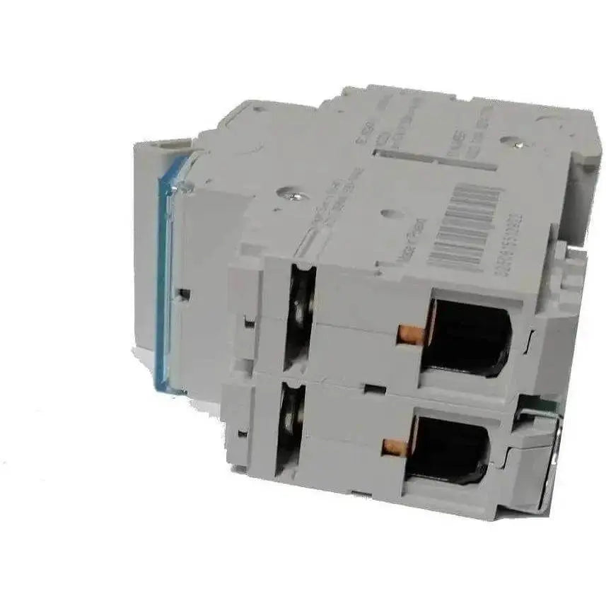 Hager SBN240 40A 2-pole isolator, gray modular switch with blue side panel. UAE
