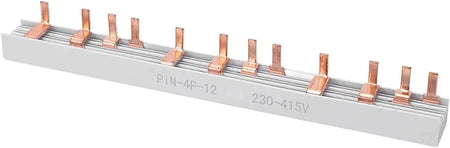 Four pole pin type distribution busbar with insulated body and copper contacts
