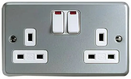 MK K2446ALM Metal Clad Plus 2 Gang DP Switched Socket with NEON MK Electric