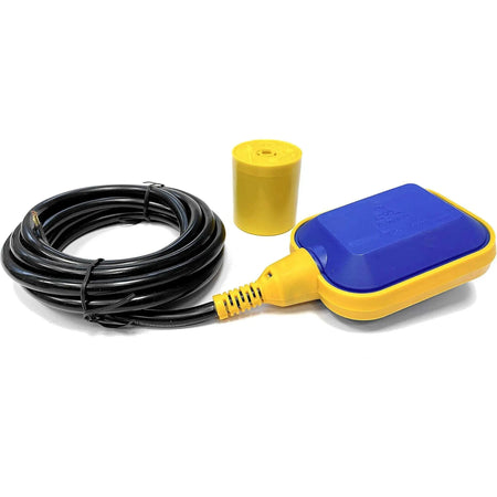 Kistenmacher Float Switch with blue and yellow housing and long black cable, 16(8)A/250V for water tanks and pumps UAE