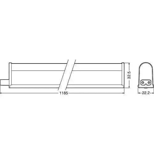 Ledvance LED Value Batten 4ft 13W Gen3 T5 with connection cable; front/side drawing showing 118.5 cm length UAE