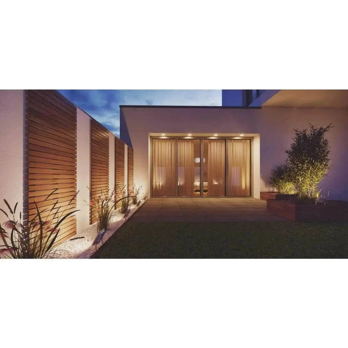 Ledvance LED Eco Lite Floodlight 50W G2 IP65 exterior floodlight with warm white beam on patio. UAE