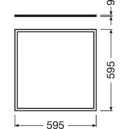 Ledvance LED backlit ceiling panel 60x60, square 595x595 mm, technical drawing with frame. UAE