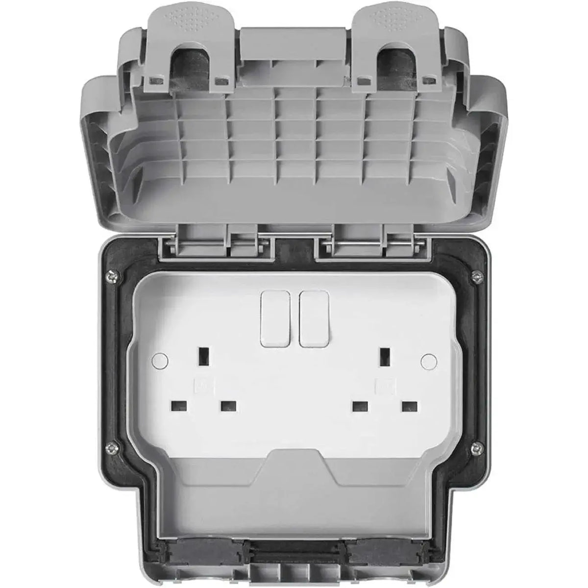MK Electric Masterseal Plus K56482GRY 13A 2-Gang Switched Weatherproof Wall Socket with hinged cover UAE
