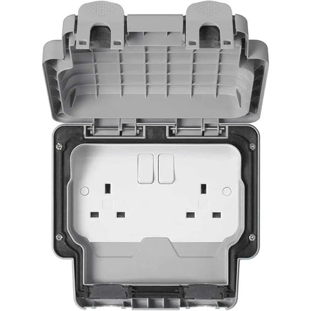 MK Electric Masterseal Plus K56482GRY 13A 2-Gang Switched Weatherproof Wall Socket with hinged cover UAE