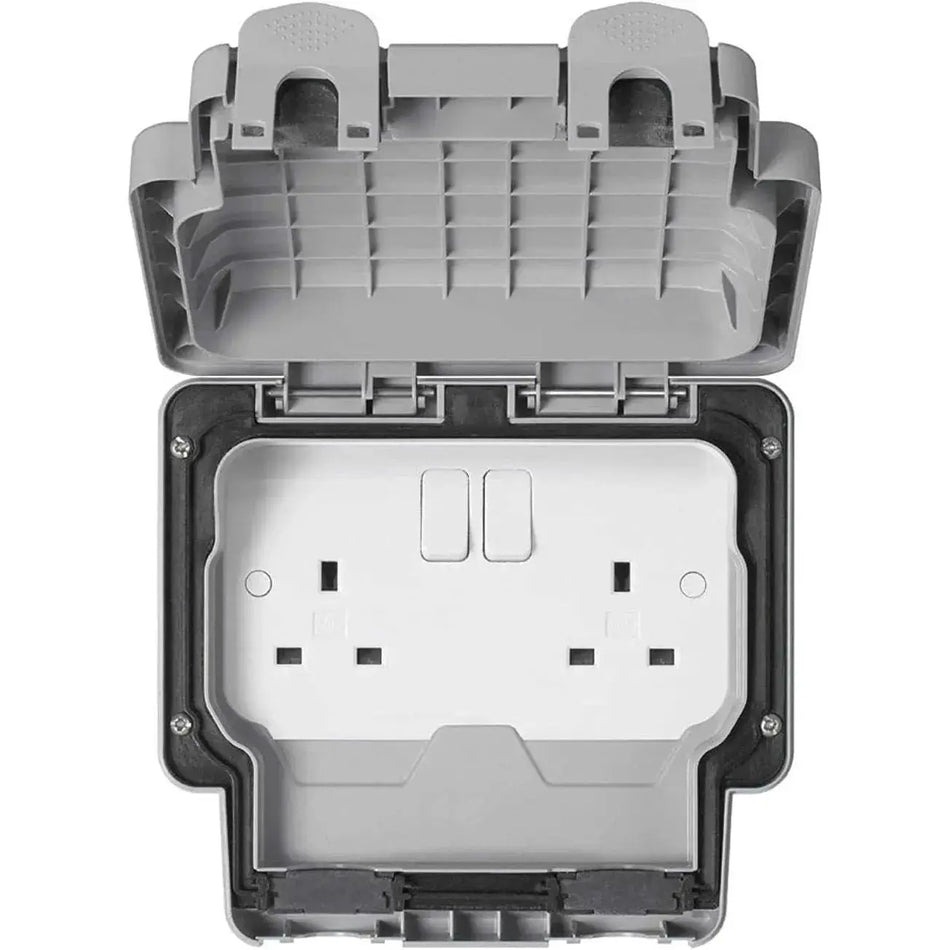 MK Electric Masterseal Plus K56482GRY 13A 2-Gang Switched Weatherproof Wall Socket with hinged cover UAE
