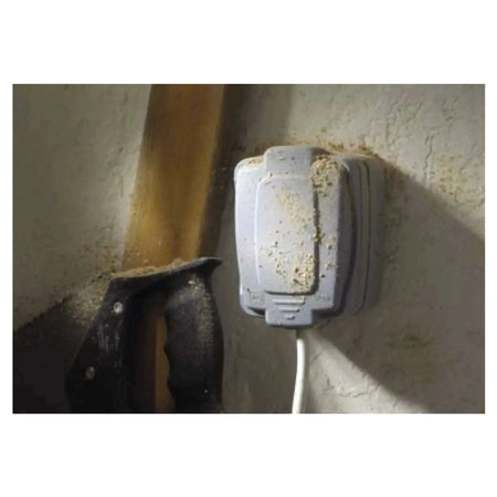 MK Electric 13A outdoor weatherproof switch socket IP66, grey Masterseal Compact 86486GRY on wall UAE