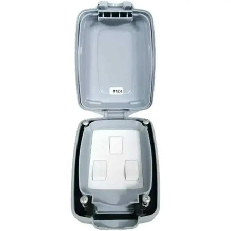 MK Electric Masterseal 3-Gang 2-Way Weatherproof Switch in gray outdoor enclosure, model 86403GRY UAE