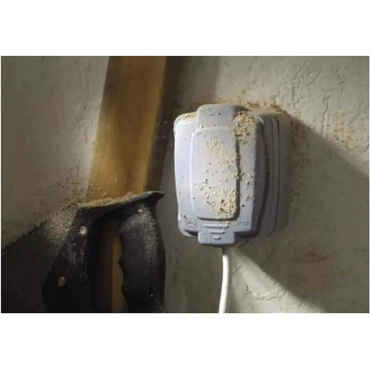 MK Electric Masterseal weatherproof compact 3-gang 2-way switch, gray, wall-mounted. UAE
