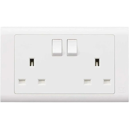 MK Electric MV2747WHI Essential 2G 13A switched socket, white wall outlet with two switches and two sockets UAE