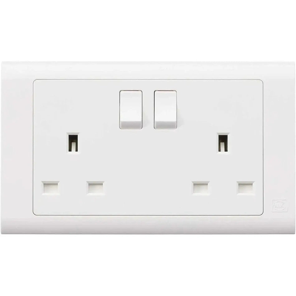 MK Electric MV2747WHI Essential 2G 13A switched socket, white wall outlet with two switches and two sockets UAE