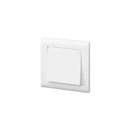 MK Essentials 10AX 1G intermediate switch with a white wide rocker, front view. UAE