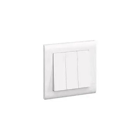MK Essentials MV4783WHI 3G 2-Way switch with wide rockers on white 3-gang wall plate. UAE
