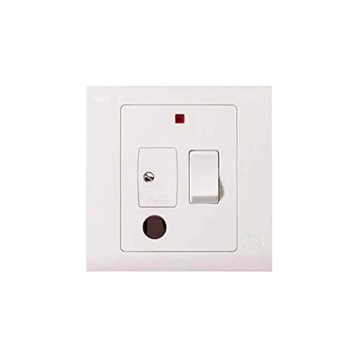 MK Electric 1G 13A switched fused connection unit on white wall plate with neon indicator and rocker switch MV1031WHI UAE