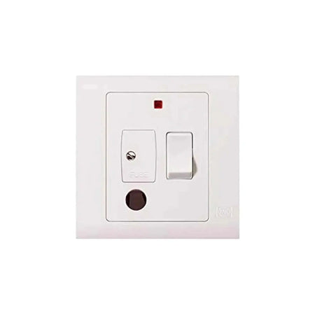 MK Electric 1G 13A switched fused connection unit on white wall plate with neon indicator and rocker switch MV1031WHI UAE