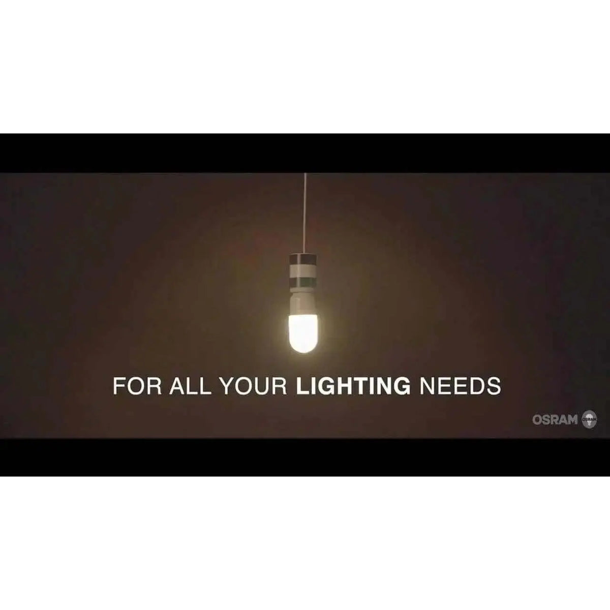 Osram LED Value Truwave E27 stick bulb 10W 230V glowing in a hanging pendant light; Osram logo visible. UAE