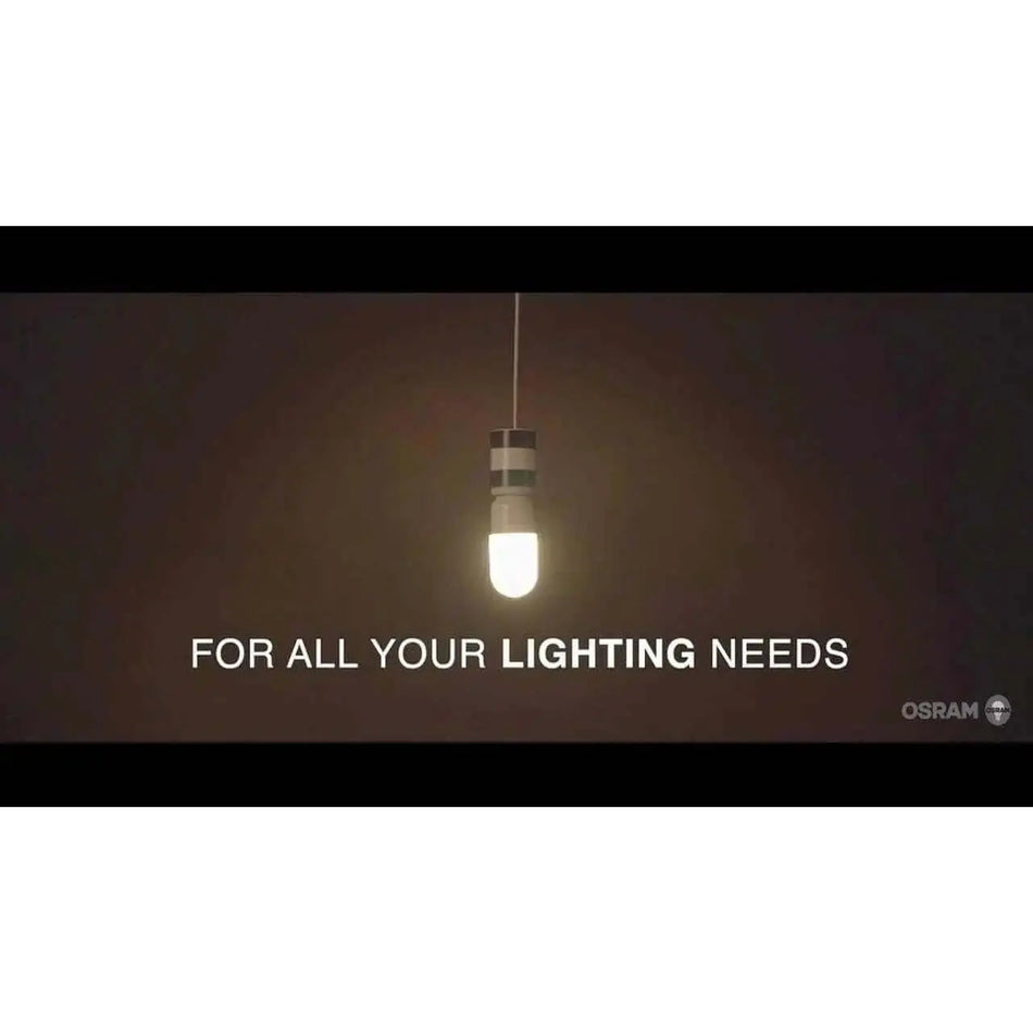 Osram LED Value Truwave E27 stick bulb 10W 230V glowing in a hanging pendant light; Osram logo visible. UAE