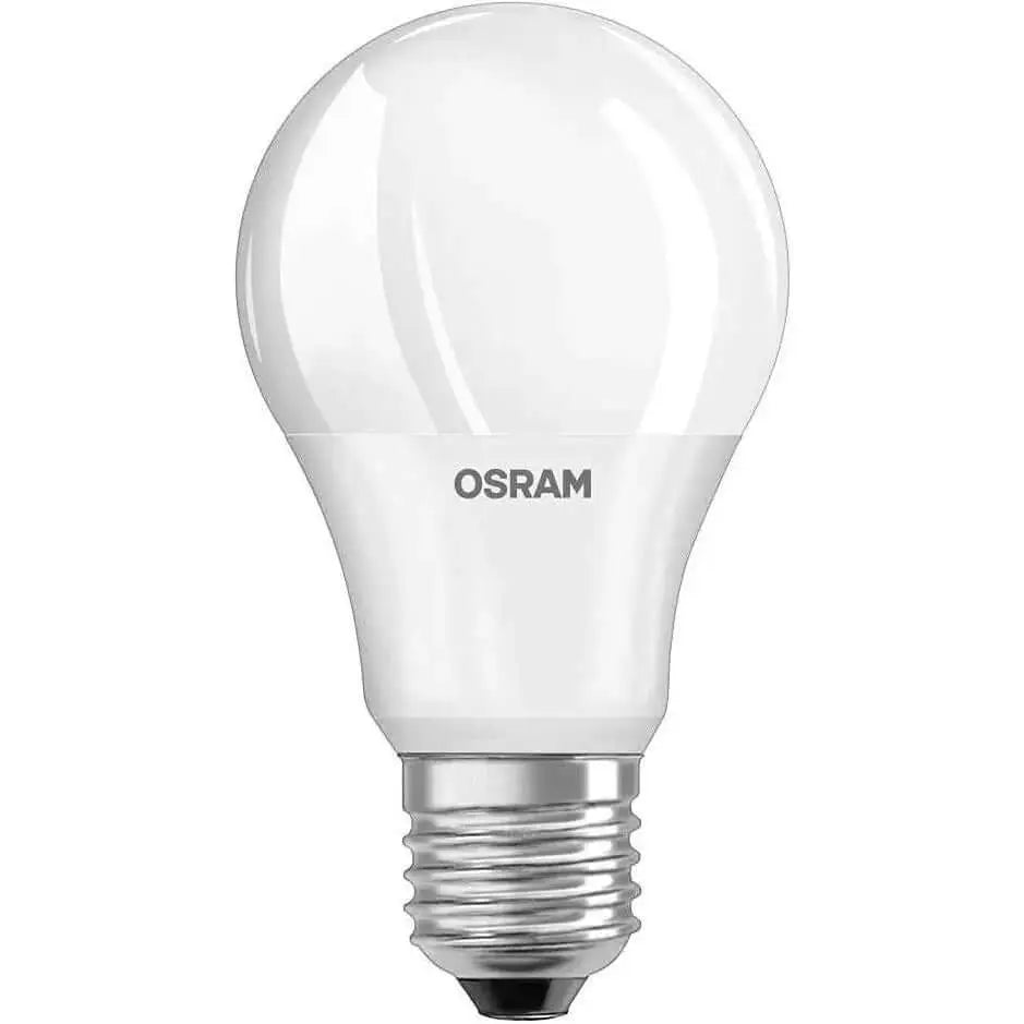 Osram E27 LED bulb, white glass with screw base, 8W, 6500K cool daylight, front view UAE
