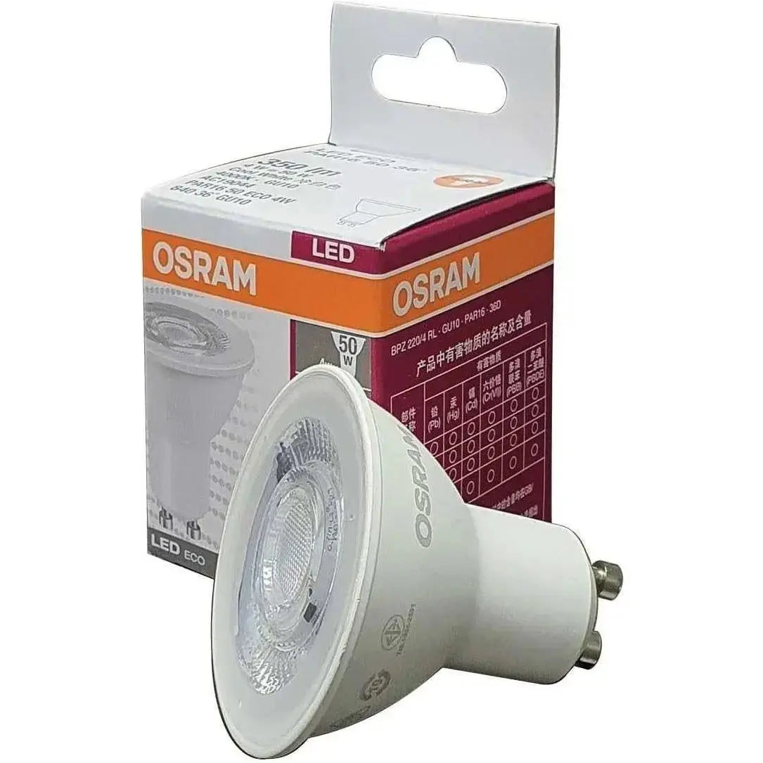 Osram LED Eco PAR16 GU10 bulb, 5W/830 warm white, non-dimmable, pack of 10 with packaging box UAE