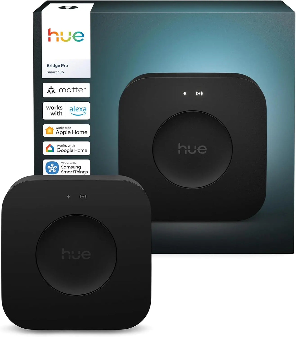 Philips Hue Bridge Pro black smart lighting hub with retail box