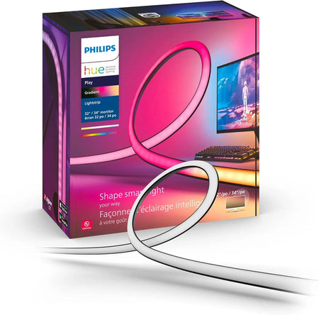Philips Hue Play Gradient Lightstrip installed behind a 32 to 34 inch monitor