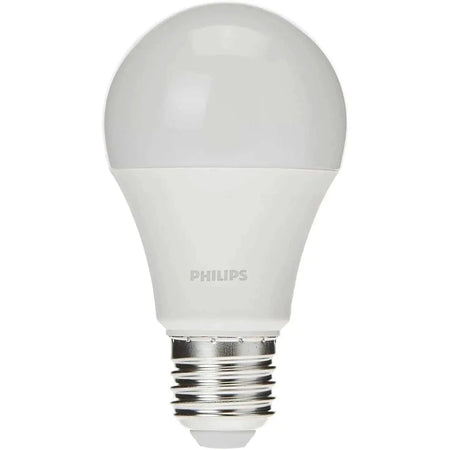 Philips Essential LED bulb, 11W, E27 base, white plastic body with frosted glass bulb, warm white 3000K. UAE