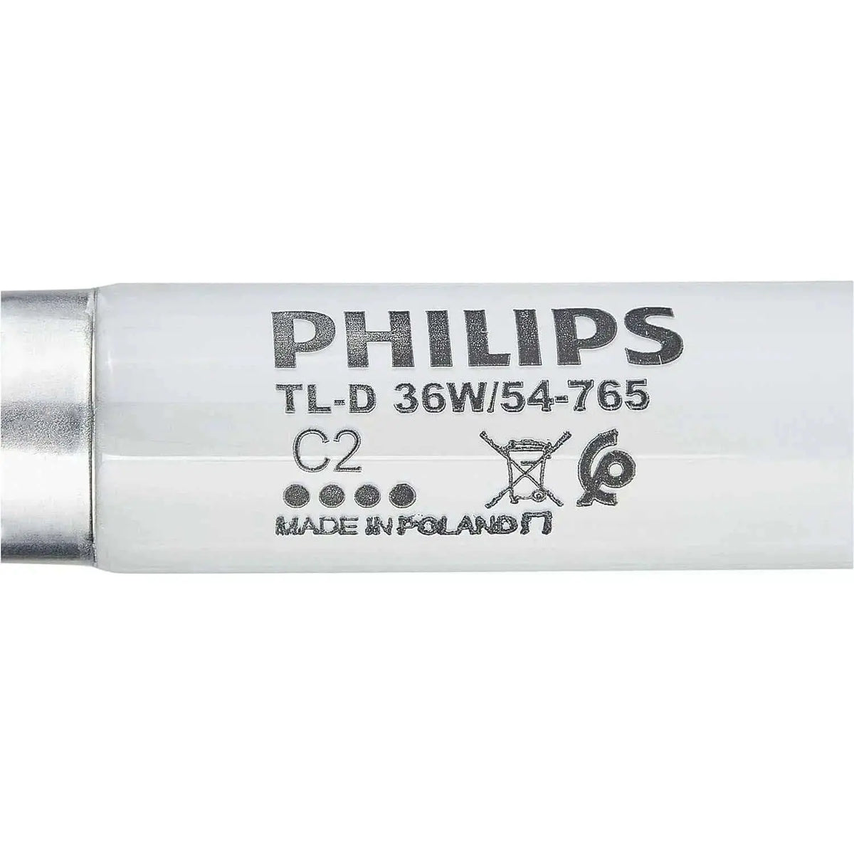 Philips TL-D 36W/54-765 fluorescent tube, 4 ft, cool daylight, white glass with metal end caps UAE
