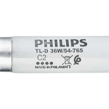Philips TL-D 36W/54-765 fluorescent tube, 4 ft, cool daylight, white glass with metal end caps UAE